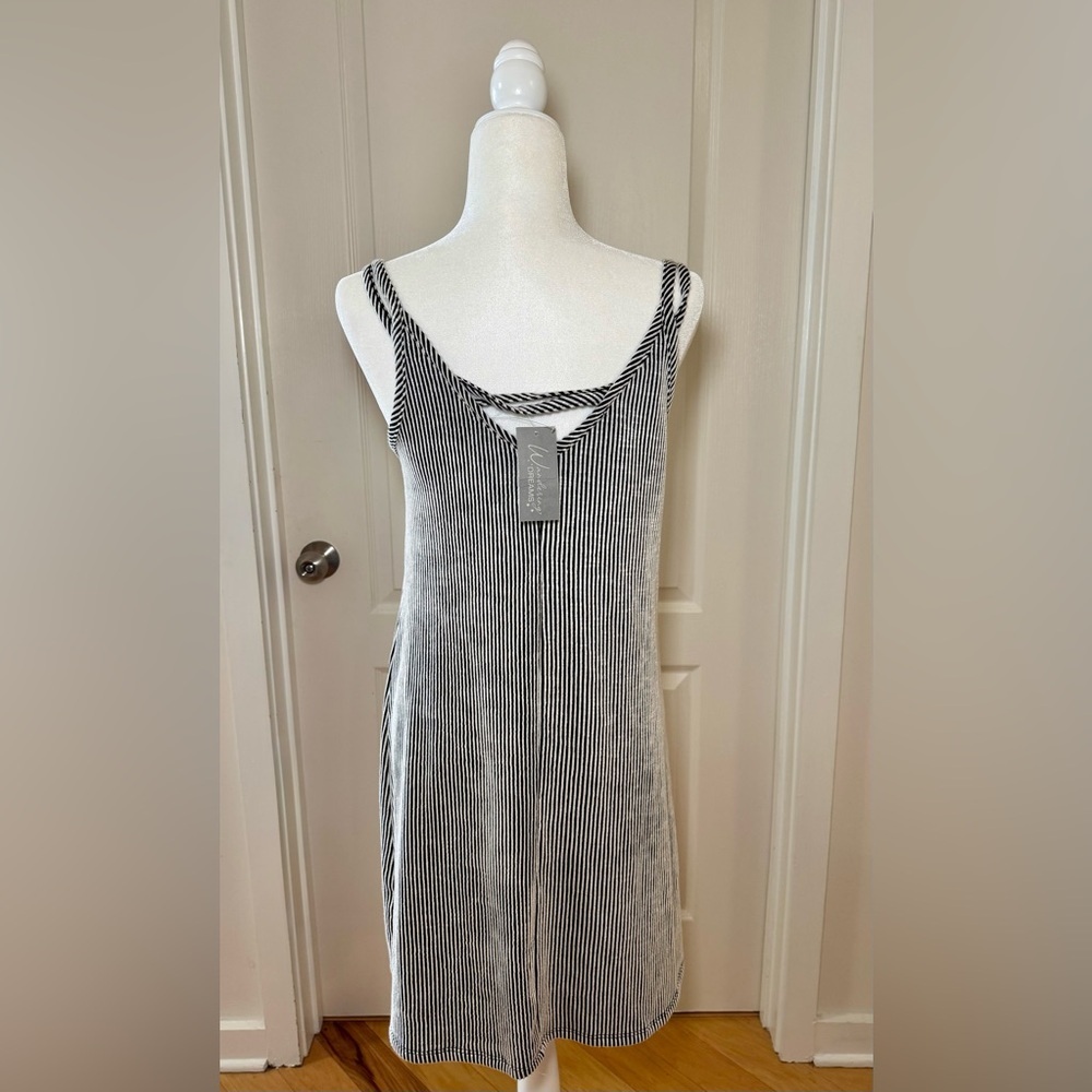NWT Black White Striped Slip Dress Midi Nightgown Lounge, Small, Soft Stretch - Picture 4 of 7